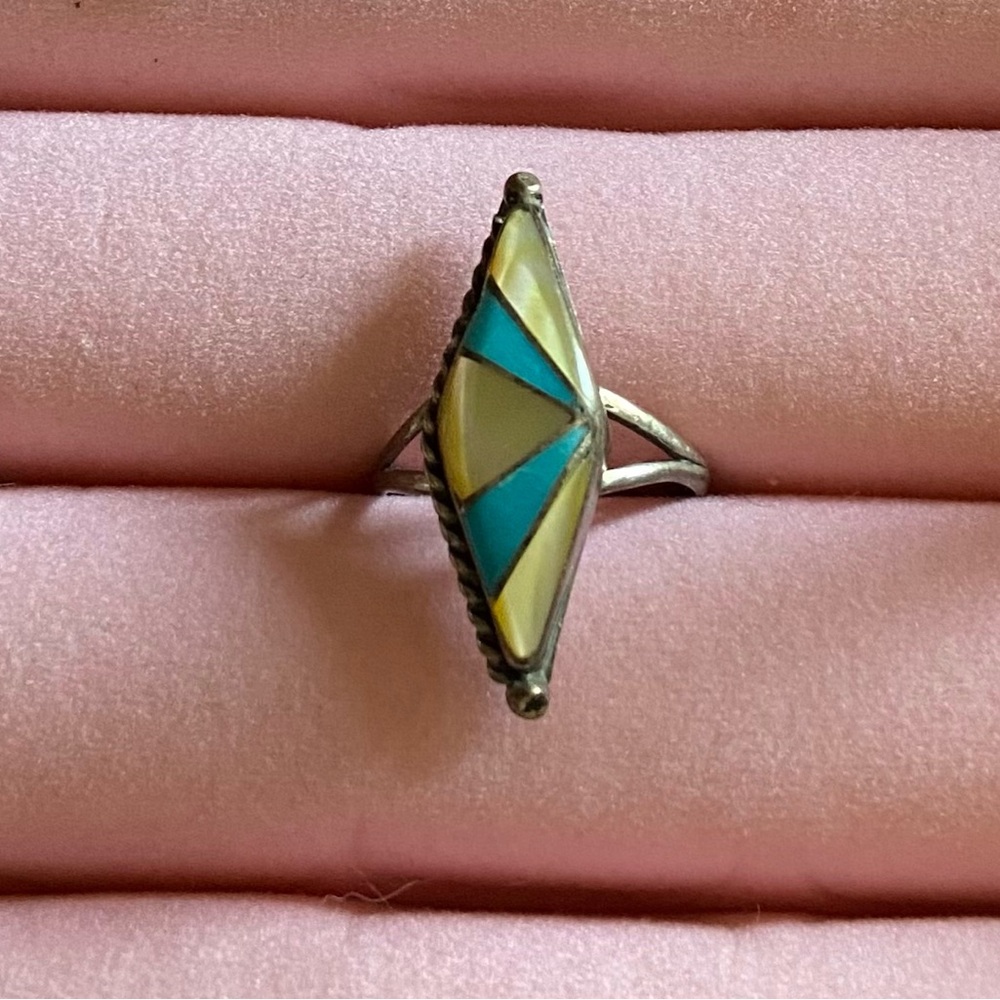 Vintage Native American Ring Indian turquoise genuine 925 Sterling Silver Zuni